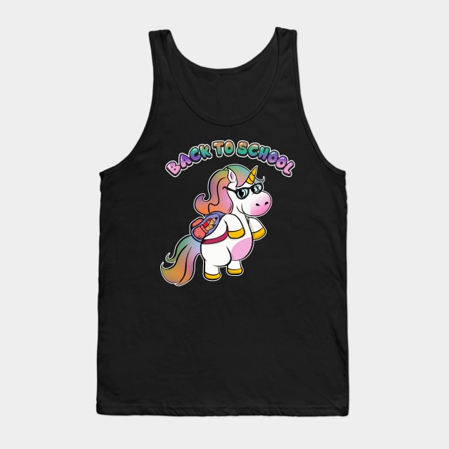 Cute Back To School Unicorn Student with Backpack Tank Top by theperfectpresents